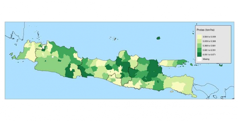 Peta Tematik Produktivitas Padi Pulau Jawa tahun 2020 (dokpri)