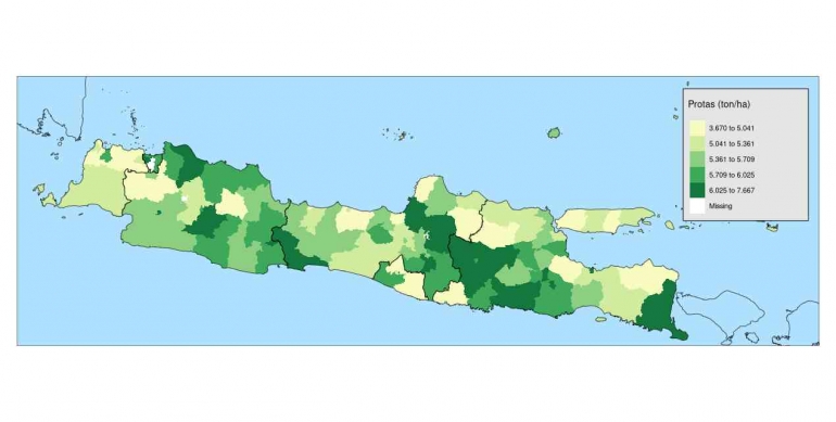 Peta Tematik Produktivitas Padi Pulau Jawa tahun 2021 (dokpri)