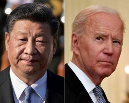 Gambar file kombo Presiden China Xi Jinping dan Presiden AS Joe Biden. | Kredit Foto: AFP