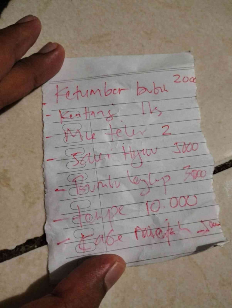 Catatan belanja. Dokumentasi Pribadi