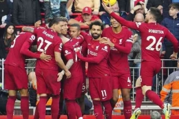 Pemain Liverpool melakukan selebrasi/Ap Photo