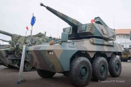 Panser Badak 6x6 dengan dilengkapi kubah kanon oerlikon skyranger 30 mm anti pesawat I Sumber Foto : facebook PT.Pindad