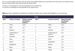 10 negara dengan jumlah diabetesi dewasa terbanyak di dunia | sumber: IDF Diabetes Atlas 2021