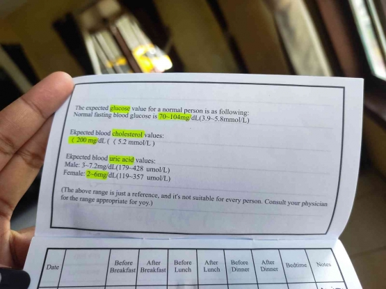 Standar nilai kenormalan hasil test (document pribadi)