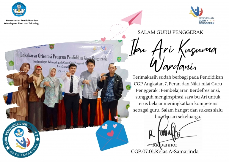 Kartu ucapan terimakasih, apresiasi, aspiratif sesama CGP | Dokumen pribadi diolah via Canva