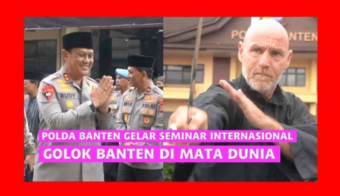 Atraksi Golok Banten oleh Paul van der Loo (kanan) disaksikan Kapolda Banten (kiri). Foto: Isson Khairul