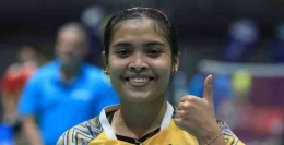 Gregoria dipuji fans Malaysia karena mengalahkan Han Yue dan berhasil ke final Australia Open. (Foto PBSI/Badminton Indonesia) 