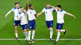 Marcus Rashford merayakan gol ke 5 inggris pada pertandingan piala dunia  Inggris vs Iran (Flashscore)