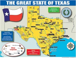 Peta negara bagian Texas. Sumber: Gallopade Publishing Group/ www.amazon.com