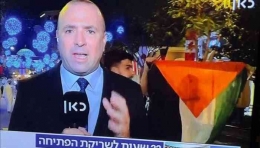 Tampak reporter Israel yang sedang meliput suasana Piala Dunia 2022 (sumber: elbaitsukabumi.com/Rifki Abdul)