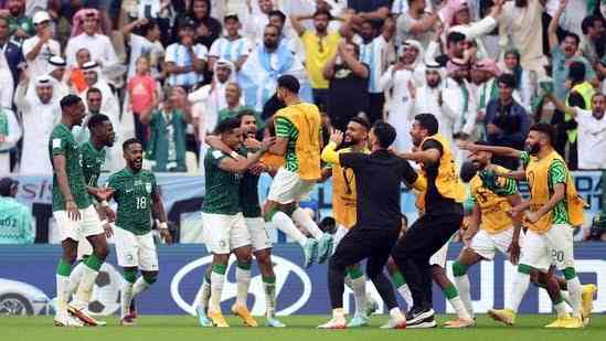 Pemain Arab Saudi merayakan gol/Reuteurs