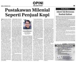 OPINI : Pustakawan Milenial Seperti Penjual Kopi (dh. Malang Post, 24 Februari 2020) | dok. pribadi