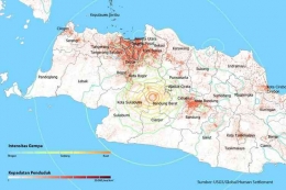 Intensitas gempa Cianjur dan kepadatan populasi penduduk di sekitarnya (Grafis: Kompas.com/Laksono Hari Wiwoho).