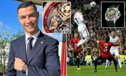 Cristiano Ronaldo, jam tangan dan sundulan terkenalnya. Sumber: IG @cristiano / www.dailymail.co.uk