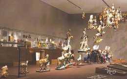 Beragam bentuk mainan kuda yang digantung di museum| foto: HennieOberst 