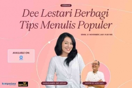 Webinar Mettasik: Dee Lestari Berbagi Tips Menulis Populer (gambar hakcipta Mettasik, desain oleh Reinhard R. Gunawan)