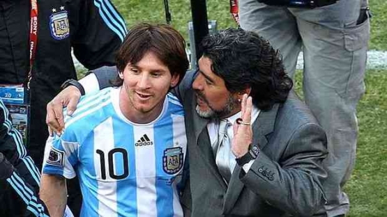 Maradona dan Messi dalam pagelaran PD Amerika (Sumber: AFP/Juan Mabromata via Kompas.com)