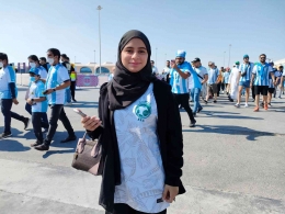 Kawthar suporter cantik dari Saudi Arabia yang datang mendukung tim Saudi di piala dunia Qatar 2022 (Dokumen pribadi penulis)