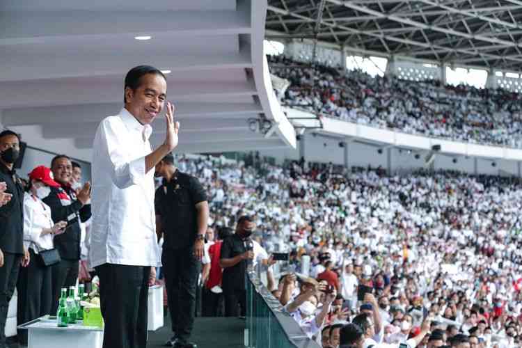 Presiden Joko Widido pada acara relawan Nusantara Bersatu di SUGBK, Sabtu, 26 November 2022.(Foto: Kompas.com).