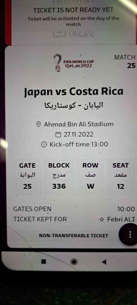 Salah Satu tiket Piala Dunia yang saya miliki.