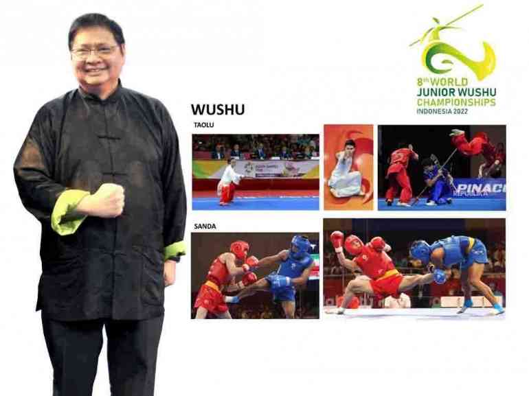 Airlangga Hartarto dan Kejuaraan Dunia Wushu Junior 2022. (Foto: Wushu Indonesia).