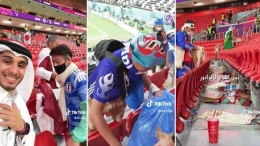 Supporter Jepang membersihkan sampah usai menonton pertandingan sepakbola piala dunia FIFA 2022 di Qatar, sumber FIFA World Cup Japanese Fans
