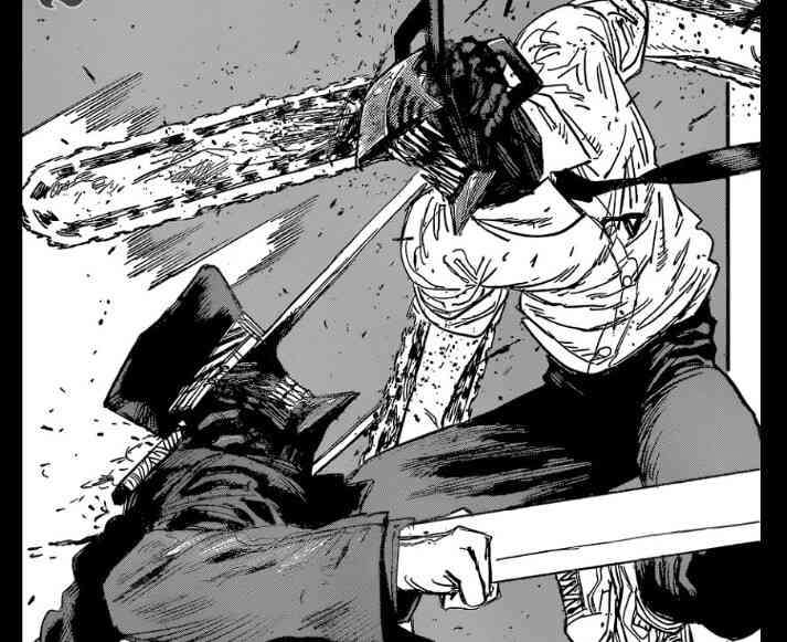 Pertarungan antara Denji vs iblis katana. | Sumber: Mangaplus