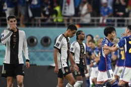 Ekspresi para pemain Jerman usai dikalahkan Jepang di matchday pertama Grup E Piala Dunia 2022: AFP/Philip Fong via Kompas.com