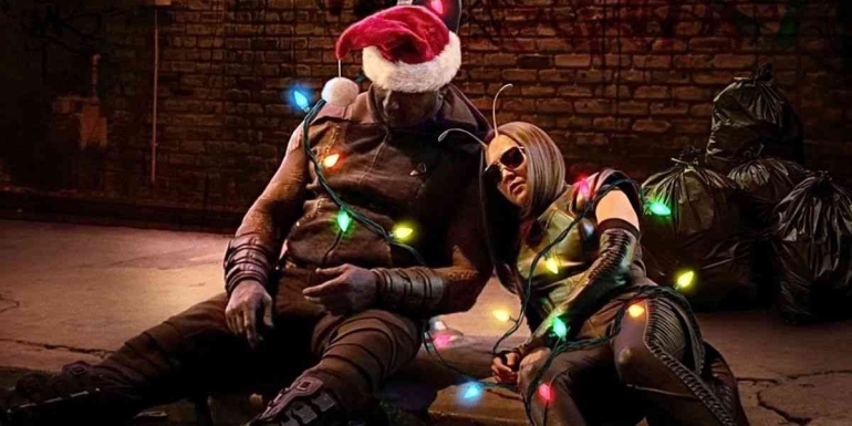 Drax and Mantis Sleep One Off in Guardians of the Galaxy Holiday Special Poster via www.cbr.com