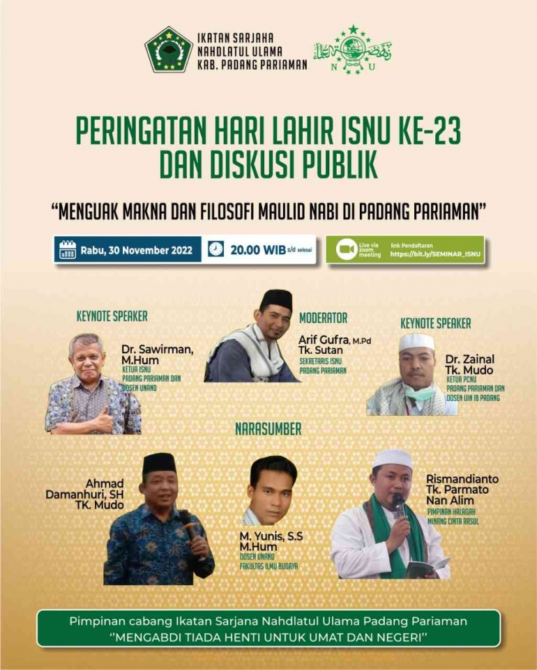 Poster virtual peringatan harlah ISNU Padang Pariaman. (foto dok damanhuri)