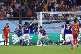 Jepang berhasil keluar sebagai juara Grup E usai unggul 1-2 dari Spanyol. | Sumber: Sindonews