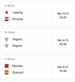 Jadwal piala dunia Qatar 2022, pada putaran 16 Besar, Sumber: Screnshot Google.com/ FIFA Word Cup