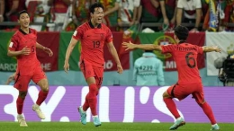 Selebrasi kemenangan Korea Selatan masuk ke babak 16 besar (sumber foto : Bola.net)
