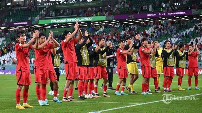 Skuad Taeguk Wariors merayakan kemenangan saat melawan Skuad Portugal, dan dinyatakan lolos ke babak 16 besar, Sumber : Tribunnews.com