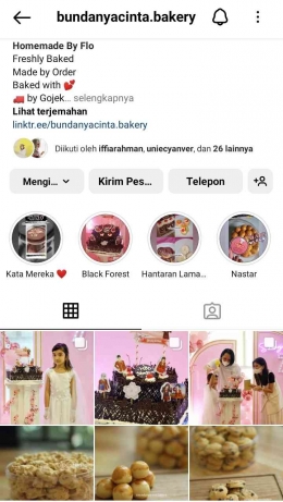 Instagram Bundanyacinta.bakery, dok. pribadi