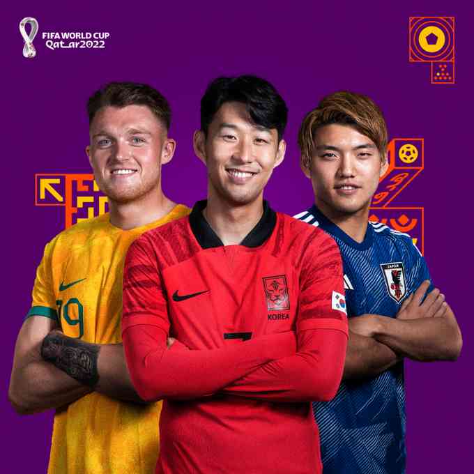 Tiga orang pemain Australia, Korea Selatan, dan Jepang (Sumber: https://twitter.com/FIFAWorldCup)