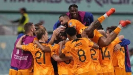 Timnas Belanda merayakan kemenangan (Foto: AP/Martin Meissner via bola.com)