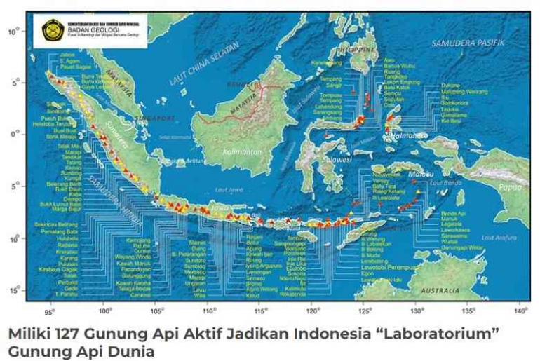Peta Gunung Api di Indonesia (Sumber :  Media Center Kementerian ESDM -26 Maret 2018)