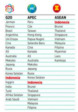 Gambar 1. Keanggotaan Indonesia di G20, APEC, dan ASEAN/bisnis.com