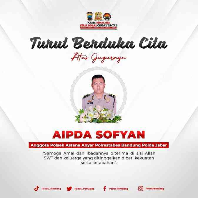 Aipda Sofyan dinyatakan gugur dalam peristiwa bom bunuh diri di Mapolsek Astanaanyar, Bandung, Sumber : liputan6.com