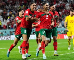 Potret Selebrasi Tim Maroko Usai Pastikan Lolos Ke 8 Besar. Sumber: FIFACom