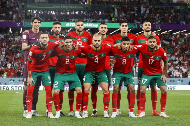 Skuad tim Marocco yang akan mengahdapi Portugal di Semi final Piala Dunia 2022 (Sumber foto: akun twitter @brfootball)