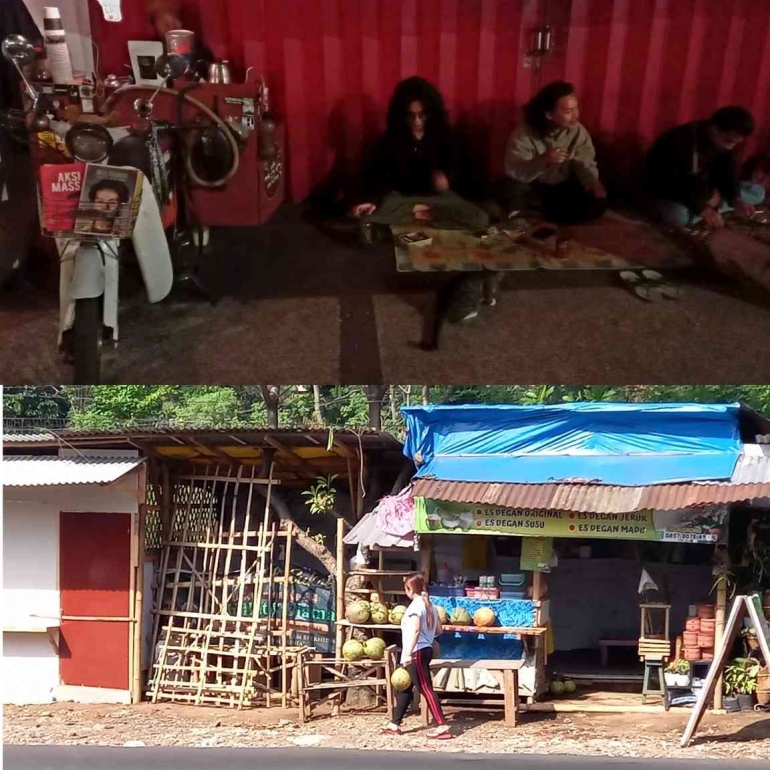 Penjaja kopi informal dan penjaja es kelapa di kaki lima, Malang. Foto : Parlin Pakpahan.