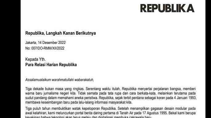 Tangkapan layar surat manajemen Republika/Dok pribadi