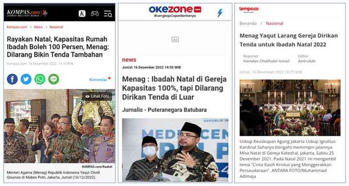 Kolase tangkapan layar berita (sumber tertera)