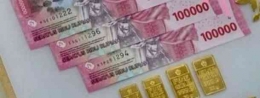 Uang kertas Rp 100.000 emisi 2022 dengan nomor-nomor istimewa, mahar dari Kaesang (Sumber: IG seserahan rose arbor) 