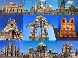Kolase gereja-gereja ikonik di Eropa. Sumber: dokumentasi pribadi & wikimedia/Thomas Wolf