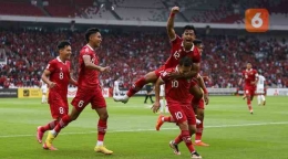 Selebrasi pemain Timnas Indonesia setelah Egy Maulana Vikri mencetak gol ke gawang Kamboja : Bola.com/Bagaskara Lazuardi.