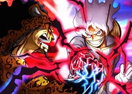 Illustrasi pertarungan Luffy vs Rob Lucci di komik One Piece Chapter 1070. (exmanga.com | credit: Eiichiro Oda)