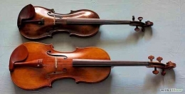 Perbandingan ukuran antara Violin (atas) dan Viola (bawah). sumber:DjarumCoklat.com